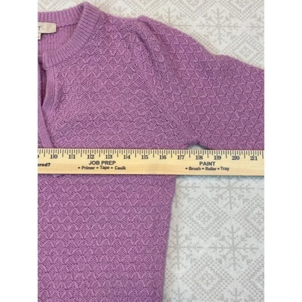 LOFT Sweater Womens Small Purple Tie‎ Neck Pointelle Knit Balloon Sleeve Cottage